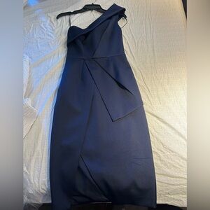 Elegant Navy Blue One Shoulder Dress